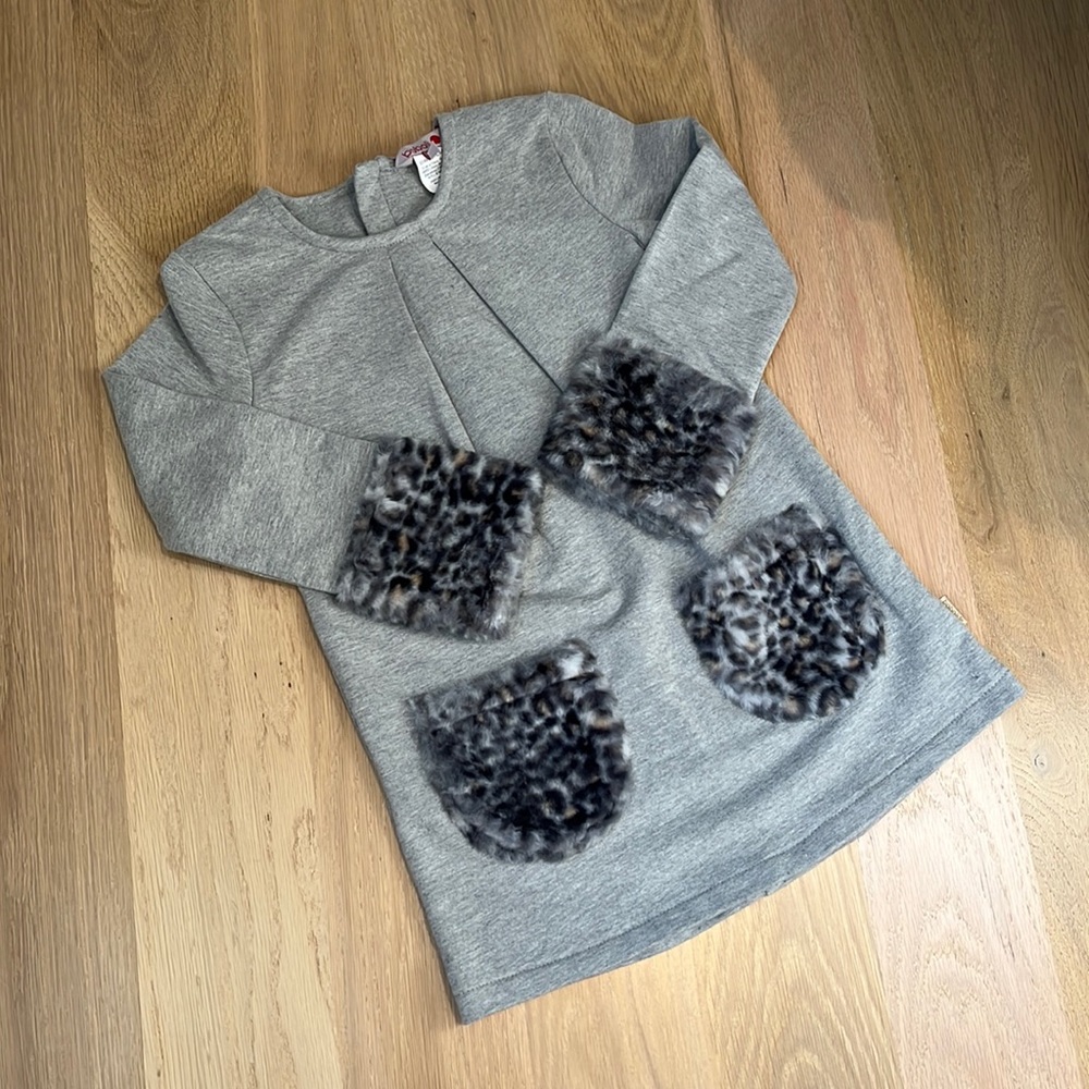 Boboli toddler dress with leopard trim *like new*